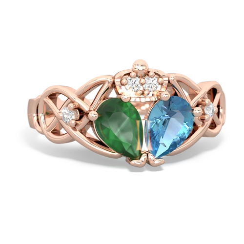 blue topaz-emerald claddagh ring