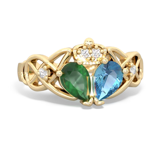 blue topaz-emerald claddagh ring