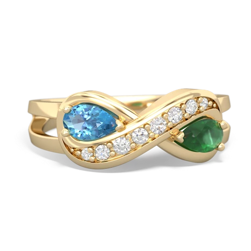 blue topaz-emerald diamond infinity ring