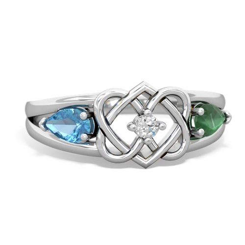 blue topaz-emerald double heart ring