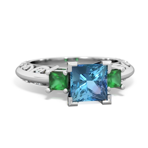 Blue Topaz Genuine Swiss Blue Topaz with Genuine Emerald and Lab Created Sapphire Art Deco ring Ring