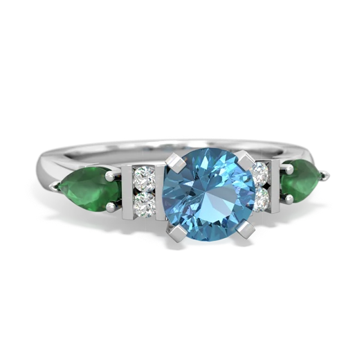 Blue Topaz Genuine Swiss Blue Topaz with Genuine Emerald and Lab Created Sapphire Engagement ring Ring