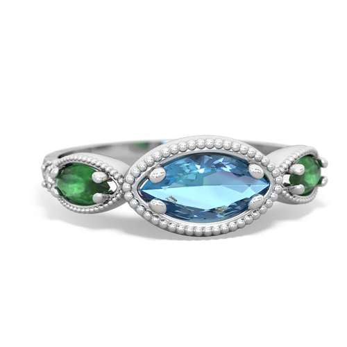 Blue Topaz Genuine Swiss Blue Topaz with Genuine Emerald and Lab Created Sapphire Antique Style Keepsake ring Ring