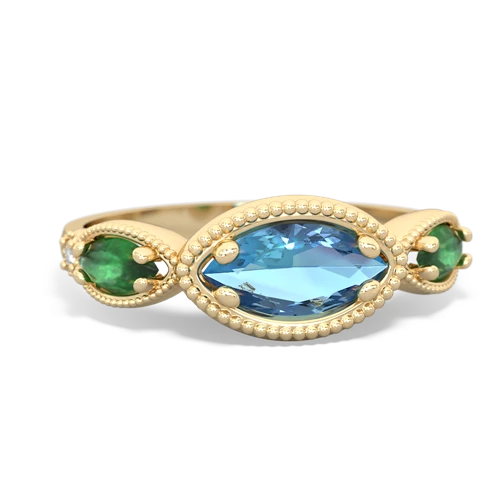 blue topaz-emerald milgrain marquise ring