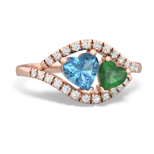 blue topaz-emerald mother child ring