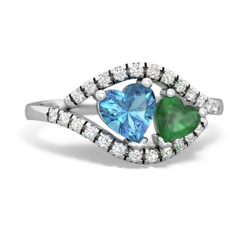 blue topaz-emerald mother child ring