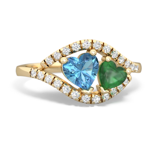blue topaz-emerald mother child ring