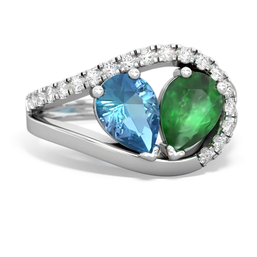 blue topaz-emerald pave heart ring