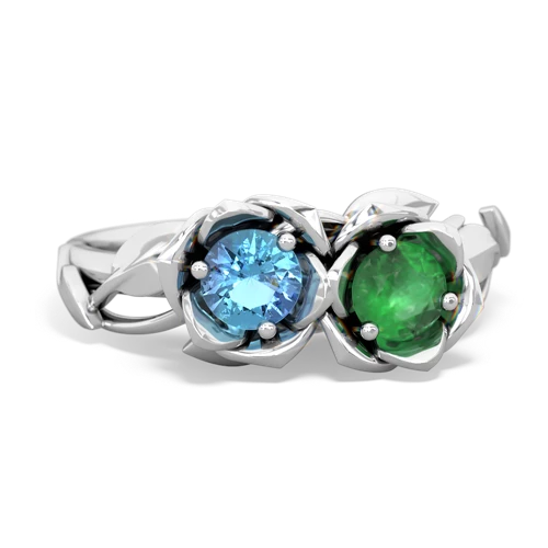 blue topaz-emerald roses ring