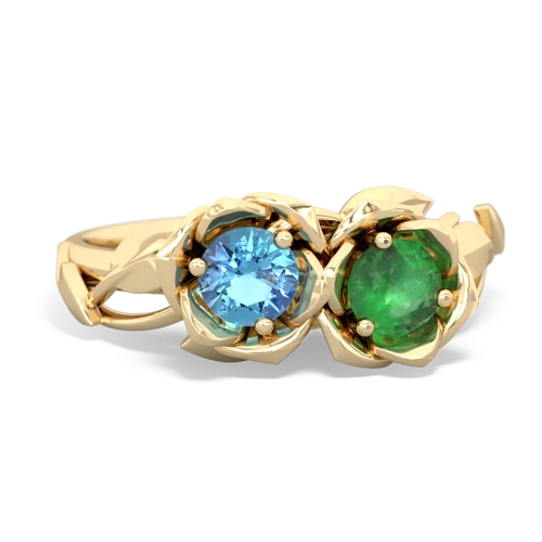 blue topaz-emerald roses ring