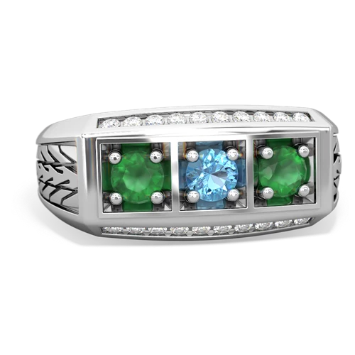 blue topaz-emerald three stone ring