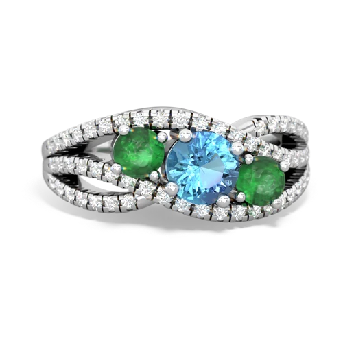 blue topaz-emerald three stone pave ring