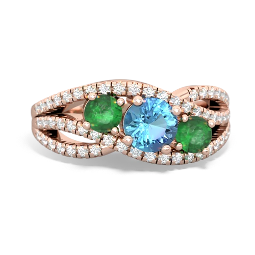 blue topaz-emerald three stone pave ring