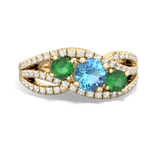 blue topaz-emerald three stone pave ring