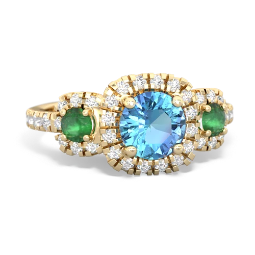 Blue Topaz Genuine Swiss Blue Topaz with Genuine Emerald and Genuine Amethyst Regal Halo ring Ring