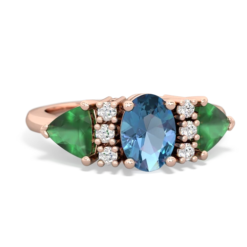 Blue Topaz Genuine Swiss Blue Topaz with Genuine Emerald and Lab Created Sapphire Antique Style Three Stone ring Ring
