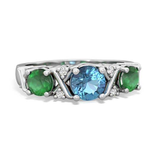 Blue Topaz Genuine Swiss Blue Topaz with Genuine Emerald and Lab Created Sapphire Hugs and Kisses ring Ring