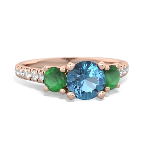 Blue Topaz Genuine Swiss Blue Topaz with Genuine Emerald and Genuine Tanzanite Pave Trellis ring Ring