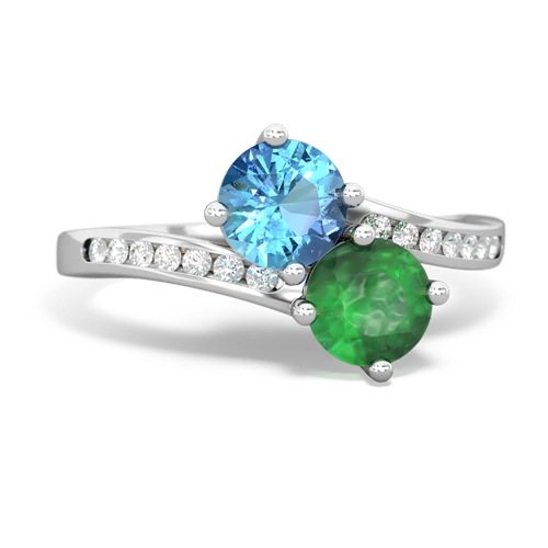 blue topaz-emerald two stone channel ring