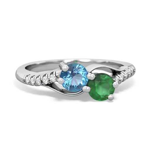 blue topaz-emerald two stone infinity ring