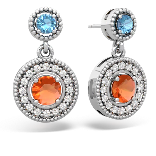 Blue Topaz Genuine Swiss Blue Topaz with Genuine Fire Opal Halo Dangle earrings Earrings