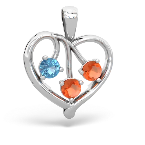 Blue Topaz Genuine Swiss Blue Topaz with Genuine Fire Opal and  Glowing Heart pendant Pendant