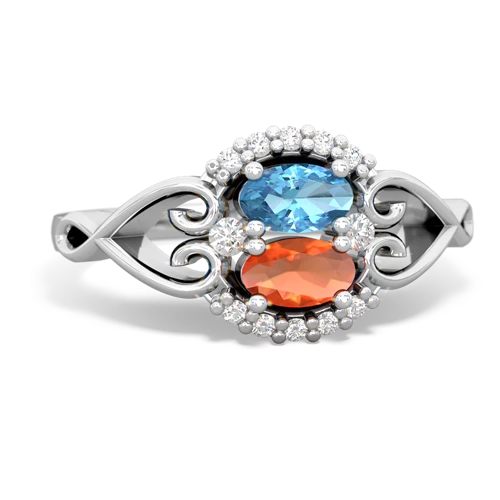 Blue Topaz Genuine Swiss Blue Topaz with Genuine Fire Opal Love Nest ring Ring
