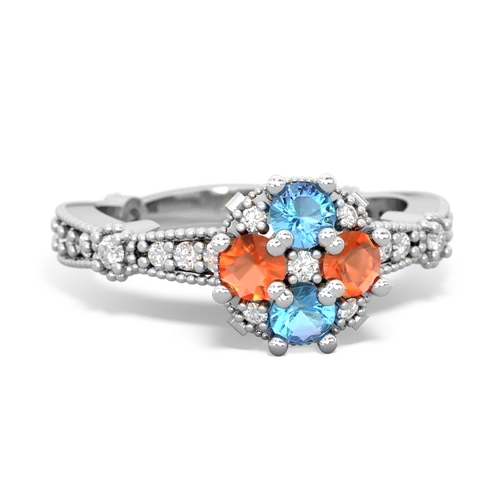 blue topaz-fire opal art deco engagement ring