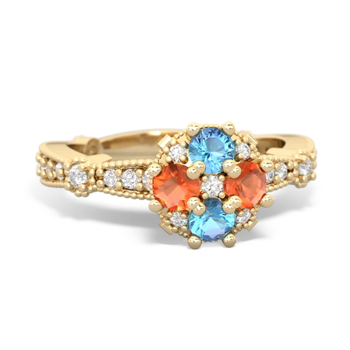 blue topaz-fire opal art deco engagement ring