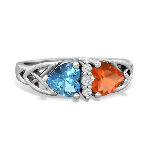 Blue Topaz Genuine Swiss Blue Topaz with Genuine Fire Opal Celtic Trinity Knot ring Ring
