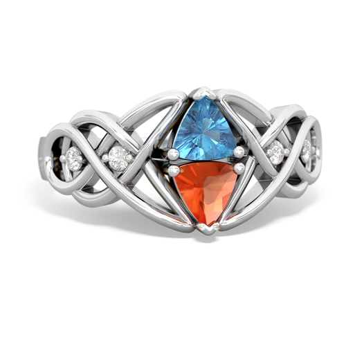 blue topaz-fire opal celtic knot ring