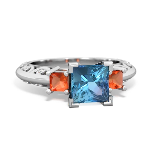 Blue Topaz Genuine Swiss Blue Topaz with Genuine Fire Opal and Genuine London Blue Topaz Art Deco ring Ring