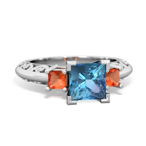 blue topaz-fire opal engagement ring