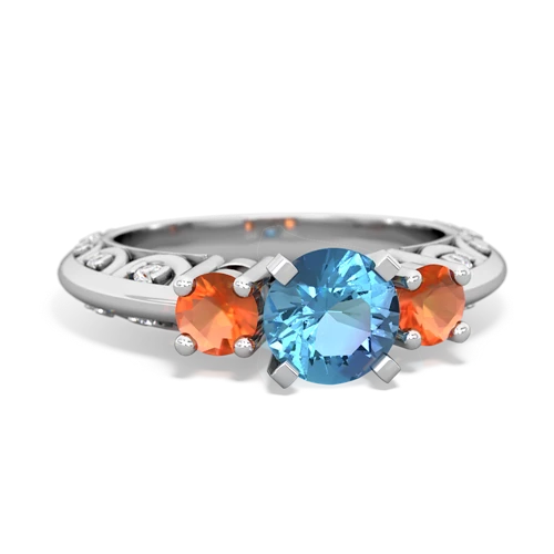 blue topaz-fire opal engagement ring