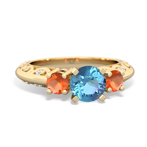 blue topaz-fire opal engagement ring