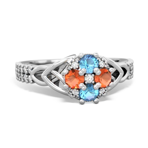 blue topaz-fire opal engagement ring