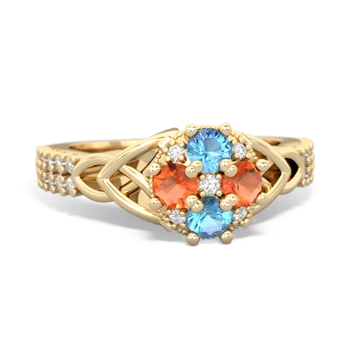 blue topaz-fire opal engagement ring