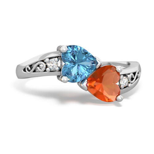 Blue Topaz Genuine Swiss Blue Topaz with Genuine Fire Opal Snuggling Hearts ring Ring