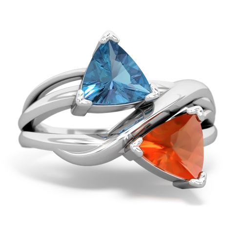 Blue Topaz Genuine Swiss Blue Topaz with Genuine Fire Opal Split Band Swirl ring Ring