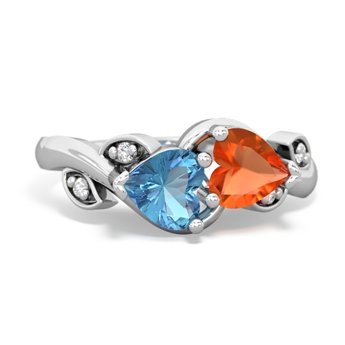 Blue Topaz Genuine Swiss Blue Topaz with Genuine Fire Opal Floral Elegance ring Ring