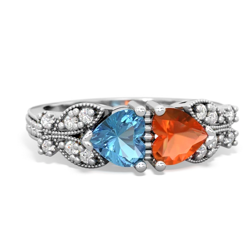 Blue Topaz Genuine Swiss Blue Topaz with Genuine Fire Opal Diamond Butterflies ring Ring