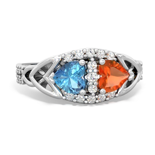Blue Topaz Genuine Swiss Blue Topaz with Genuine Fire Opal Celtic Knot Engagement ring Ring