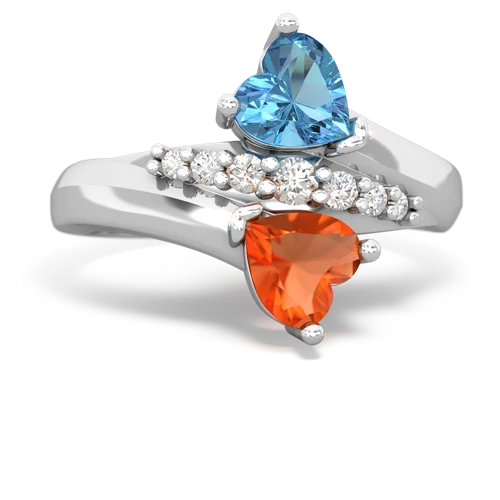 Blue Topaz Genuine Swiss Blue Topaz with Genuine Fire Opal Heart to Heart Bypass ring Ring