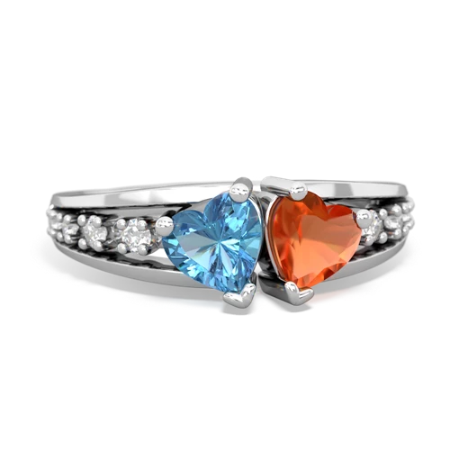 Blue Topaz Genuine Swiss Blue Topaz with Genuine Fire Opal Heart to Heart ring Ring