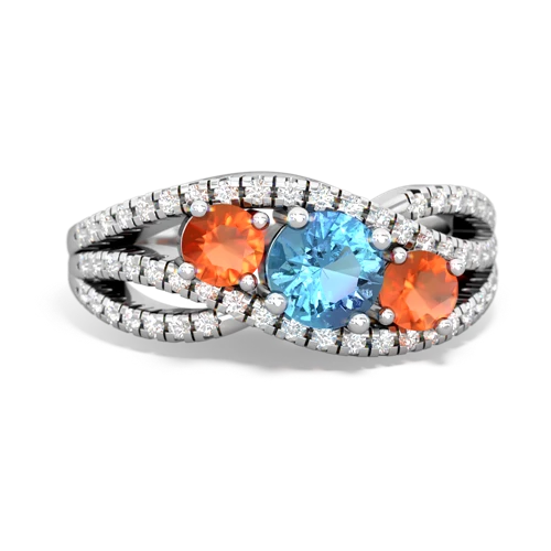 blue topaz-fire opal three stone pave ring