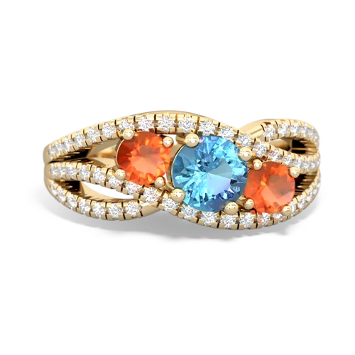 blue topaz-fire opal three stone pave ring
