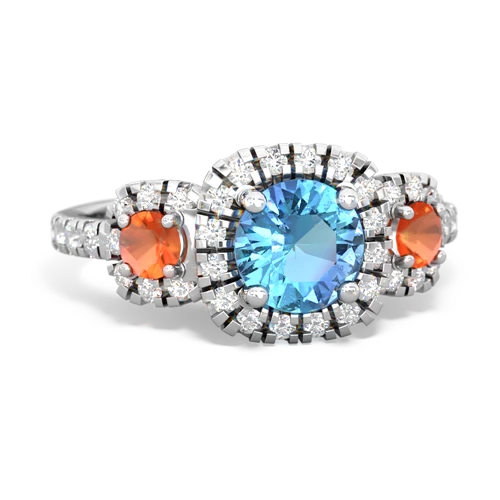 Blue Topaz Genuine Swiss Blue Topaz with Genuine Fire Opal and  Regal Halo ring Ring