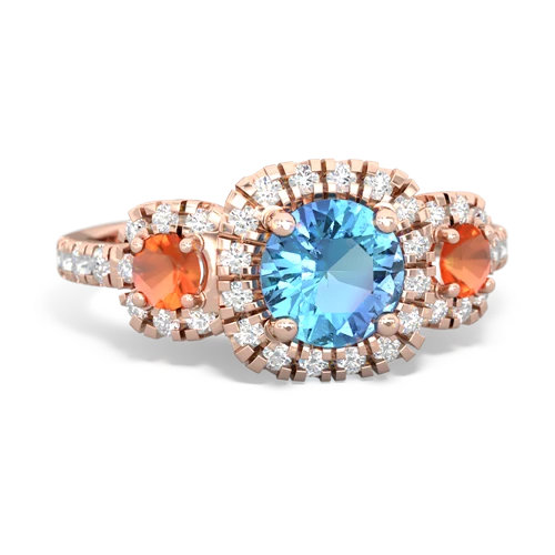 blue topaz-fire opal three stone regal ring
