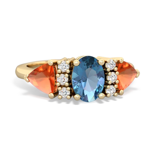 Blue Topaz Genuine Swiss Blue Topaz with Genuine Fire Opal and Genuine London Blue Topaz Antique Style Three Stone ring Ring