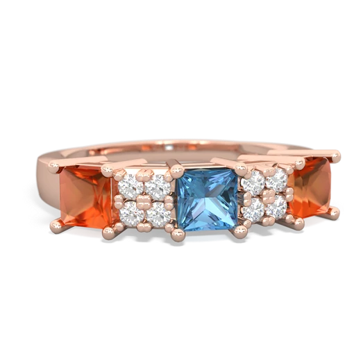 Blue Topaz Genuine Swiss Blue Topaz with Genuine Fire Opal and Genuine London Blue Topaz Three Stone ring Ring